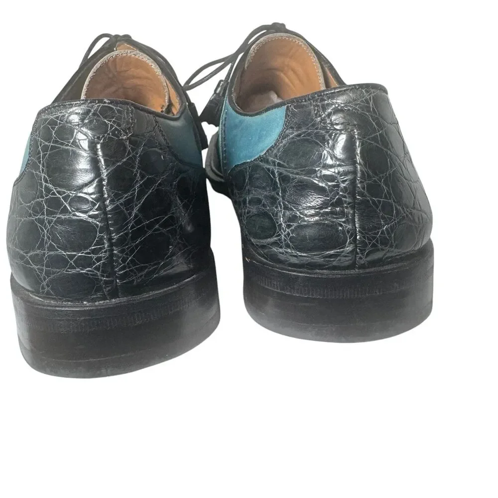 Paolo De Marco By Mezlan Genuine Crocodile Blue Split Square Toe Size 10 Rare